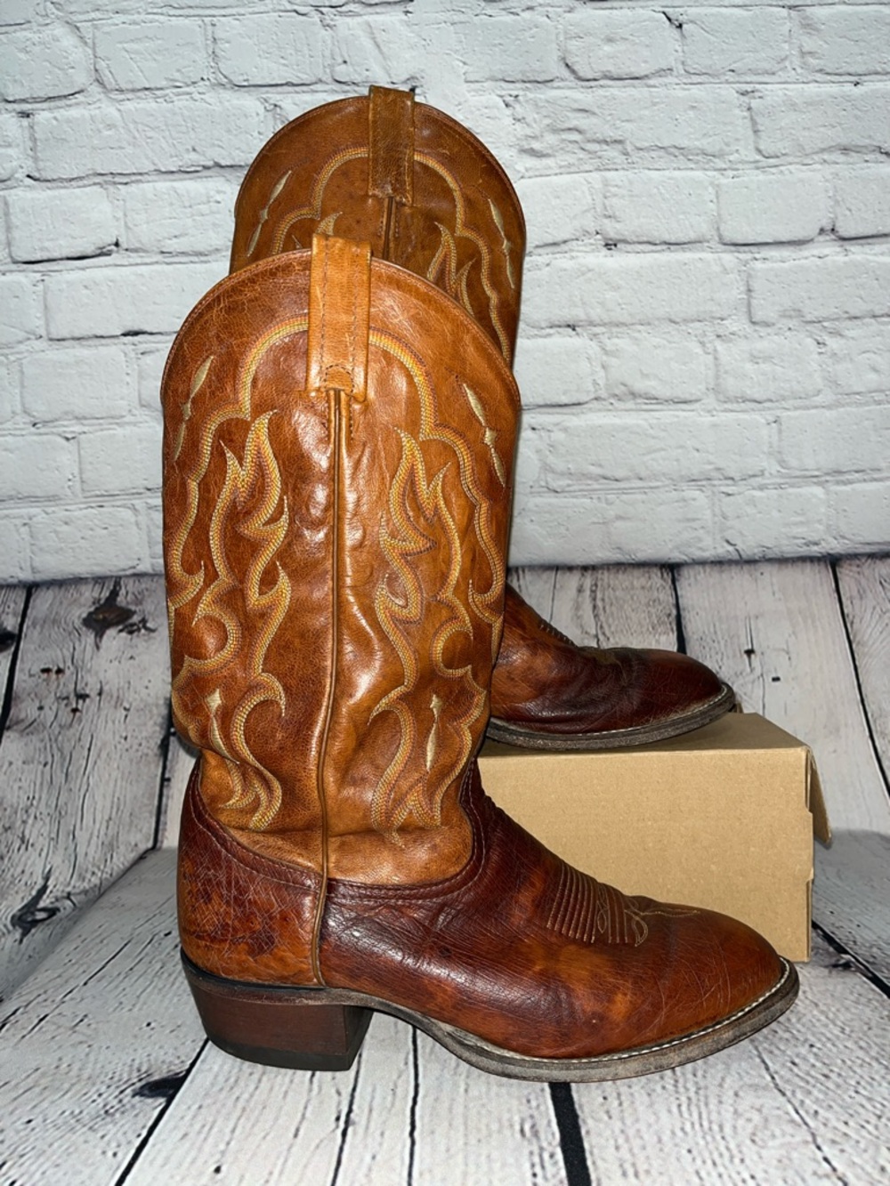 Vintage Tony Lama Exotic Western Smooth Quill Ostrich Leather Cowboy Boots